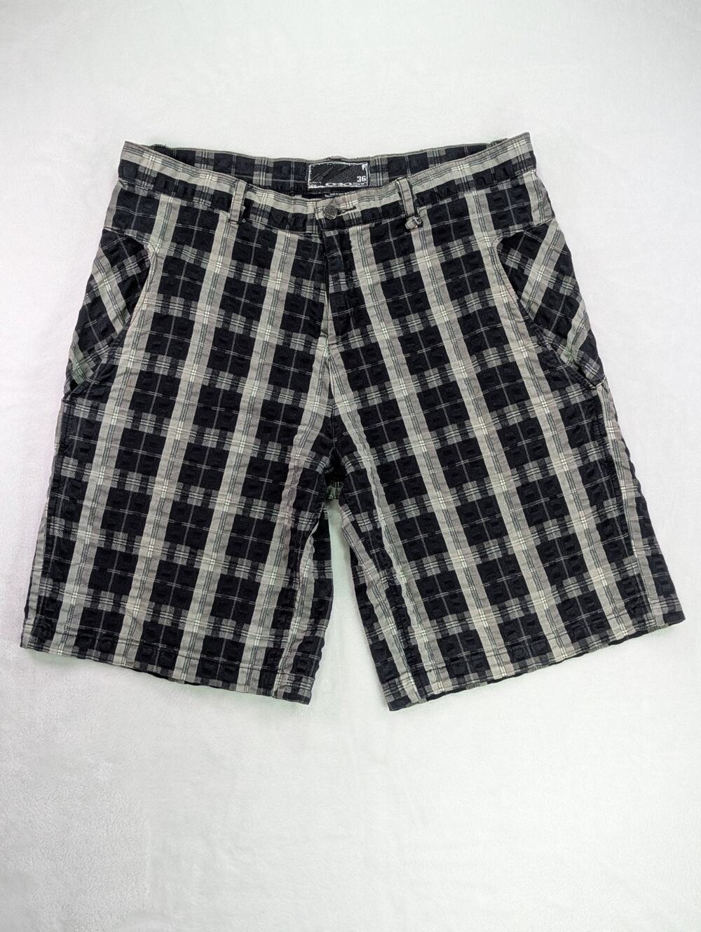 Vtg Oakley Software Mens 36 Black Gray Plaid Techwear Cargo Shorts Y2K Gorpcore